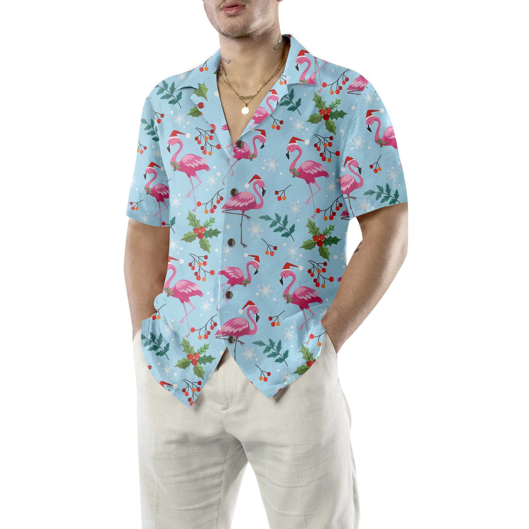 Mirla | Julflamingo Sömlös Mönster Hawaii-Skjorta Julflamingo Skjorta Bästa Julklappsidé-Eva Jonsson