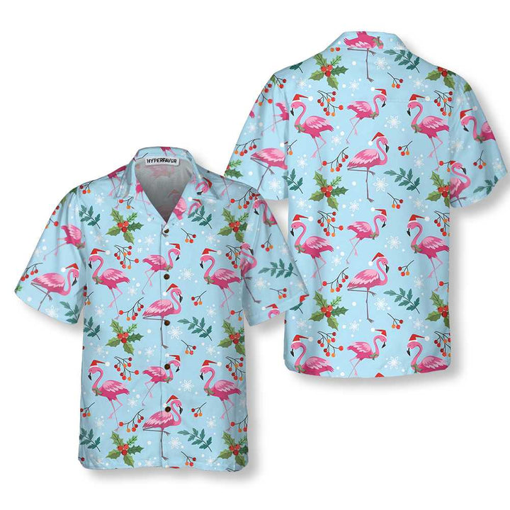Mirla | Julflamingo Sömlös Mönster Hawaii-Skjorta Julflamingo Skjorta Bästa Julklappsidé-Eva Jonsson