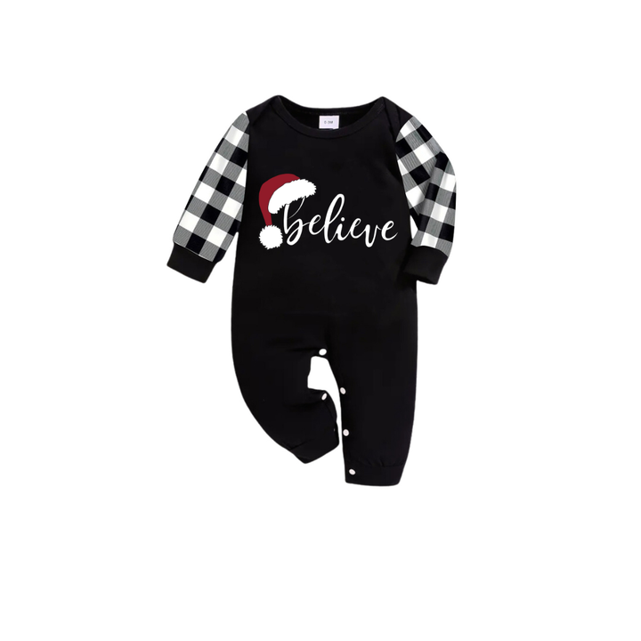 Eva Jonsson | Julmössa och 'Believe' Bokstavstryckt Mönstrat Svart-Vitt Rutigt Pyjamas-Set-Eva Jonsson