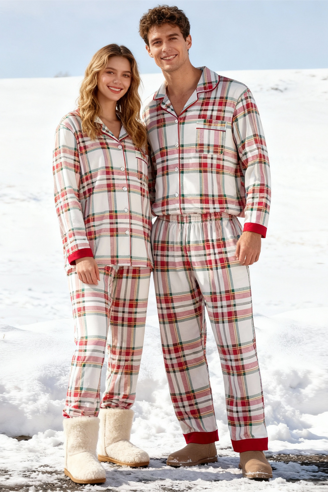 Eva Jonsson | Julpläd Familj Pyjamas Set - Knapp Framsidan-Eva Jonsson