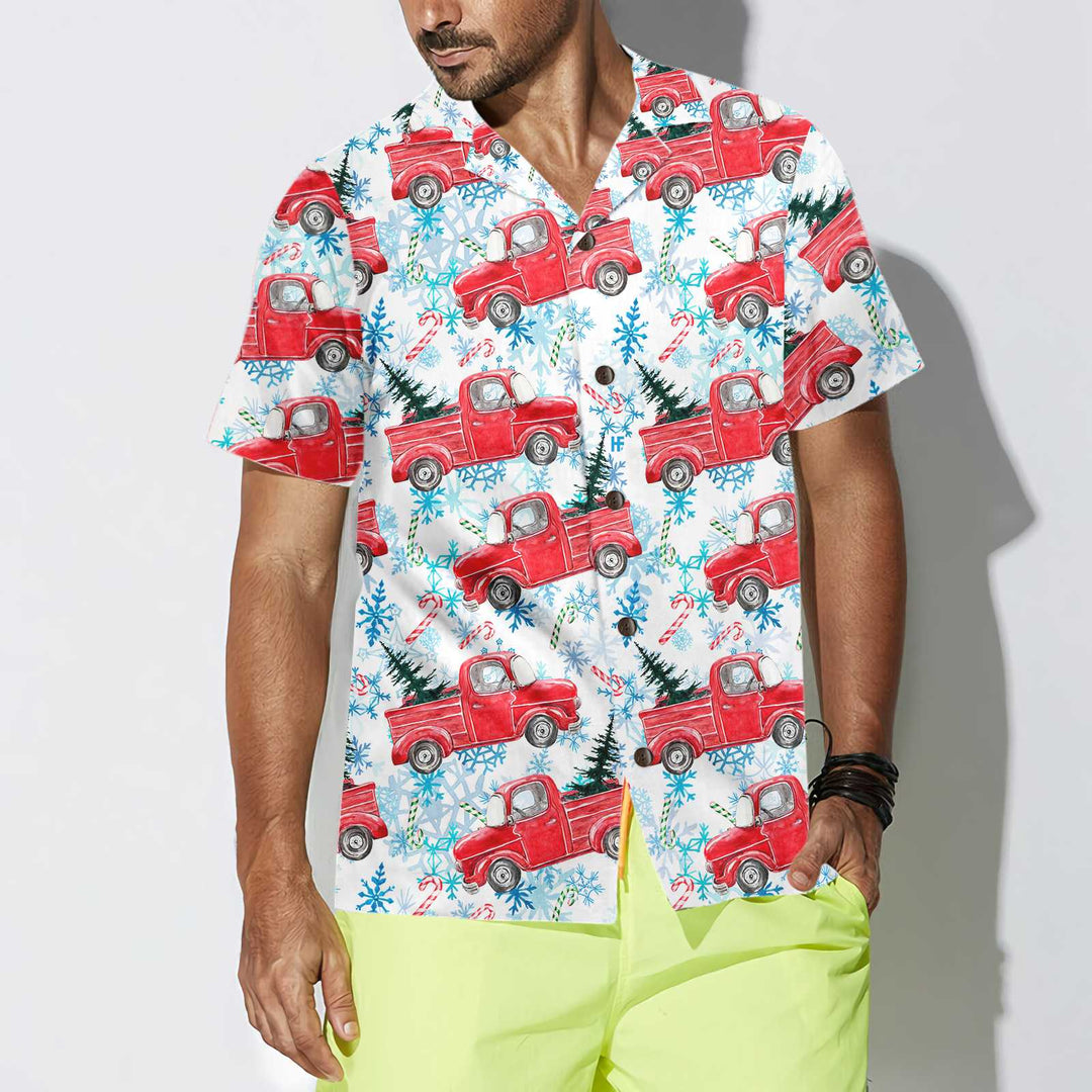 Eva Jonsson | Julröd Retro-Lastbil med Polkagris-Hawaiianskjorta-Eva Jonsson