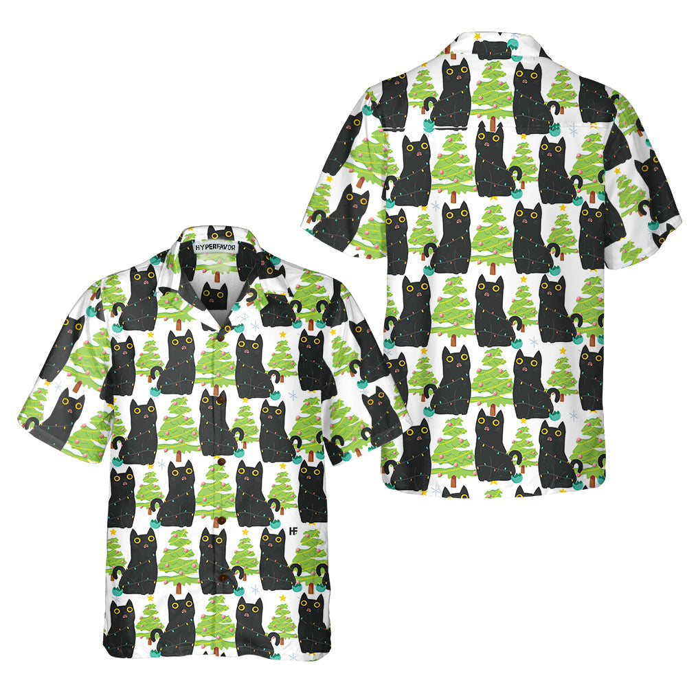 Mirla | Julrolig Svart Katt-Hawaiian-Skjorta Sött Jul-Hawaiian-Skjorta Present För Män och Kvinnor-Eva Jonsson