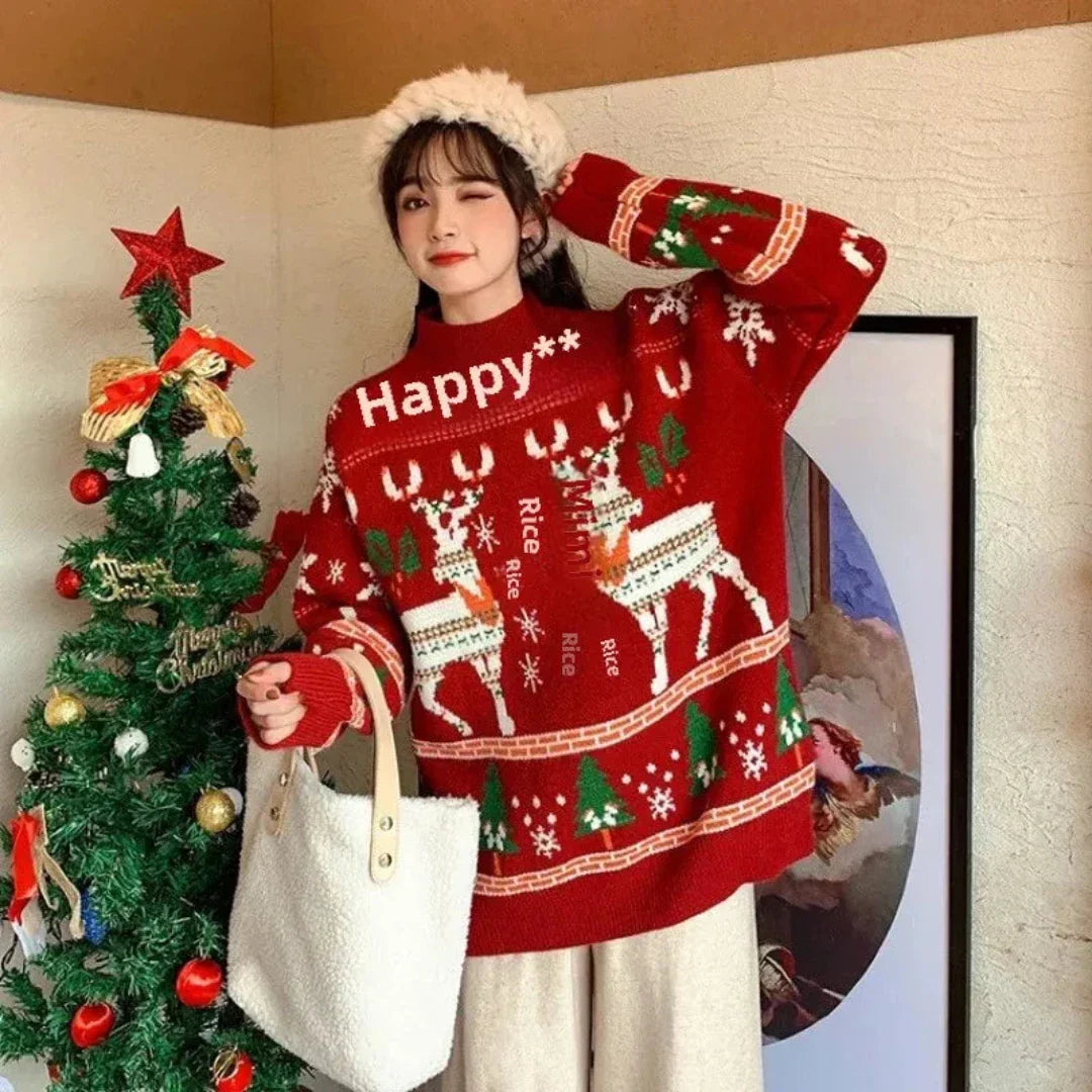 Eva Jonsson | Jultröja Dam med Ren - Stickad Tröja-Eva Jonsson