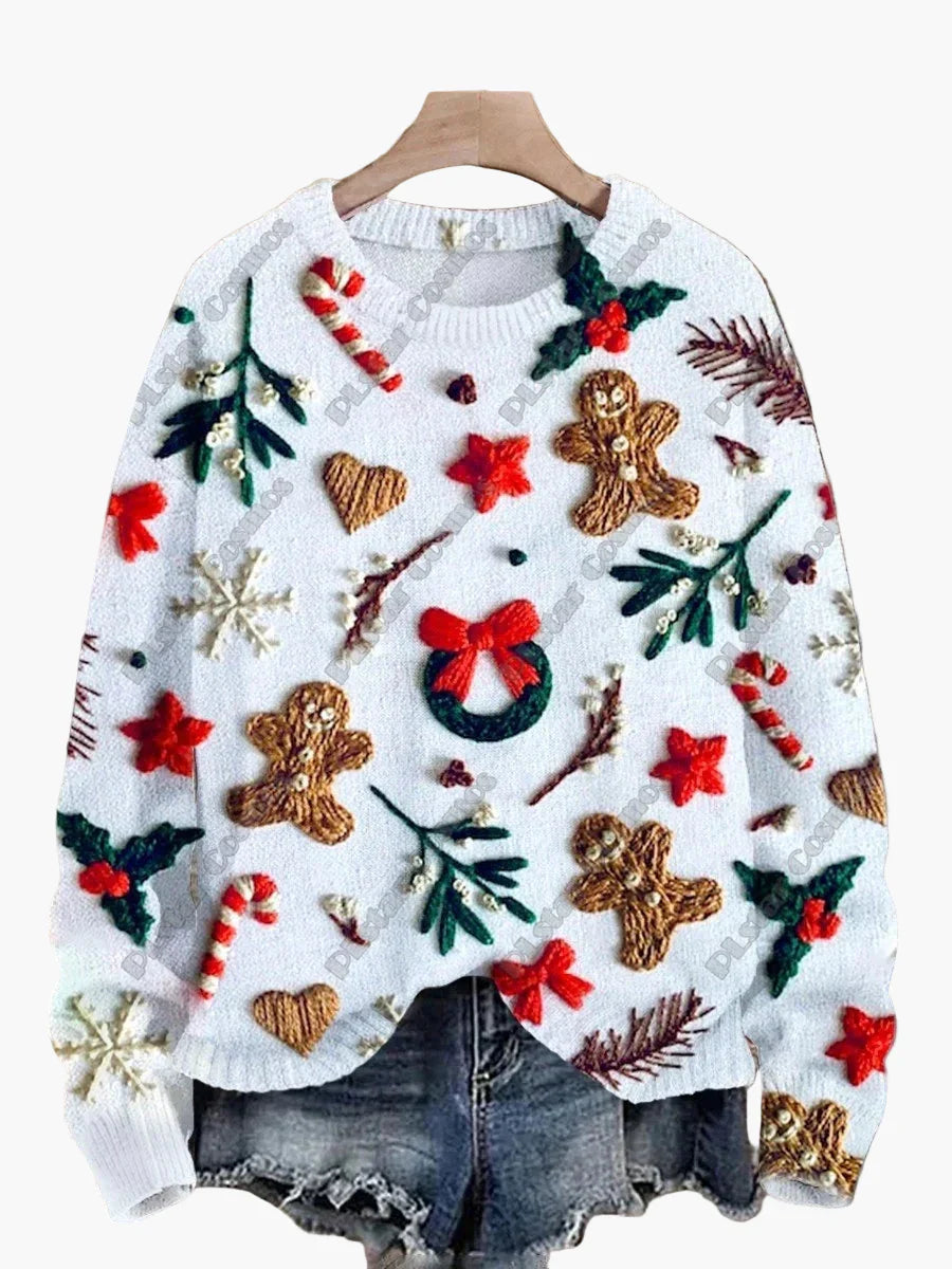 Mirla | Jultröja med Festliga 3D-Broderier - Ideal för Högtider, Fest & Vinter-Eva Jonsson