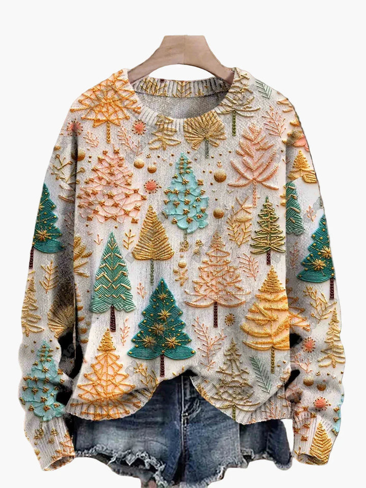 Mirla | Jultröja med Festliga 3D-Broderier - Ideal för Högtider, Fest & Vinter-Eva Jonsson