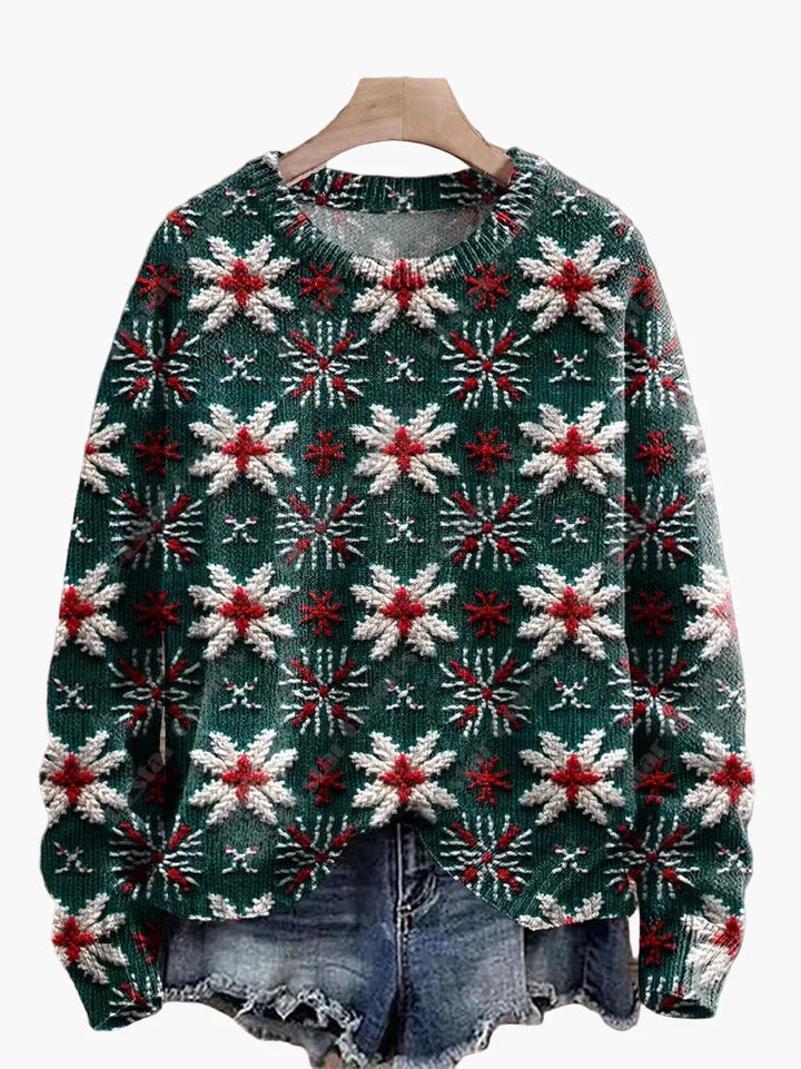 Mirla | Jultröja med Festliga 3D-Broderier - Ideal för Högtider, Fest & Vinter-Eva Jonsson