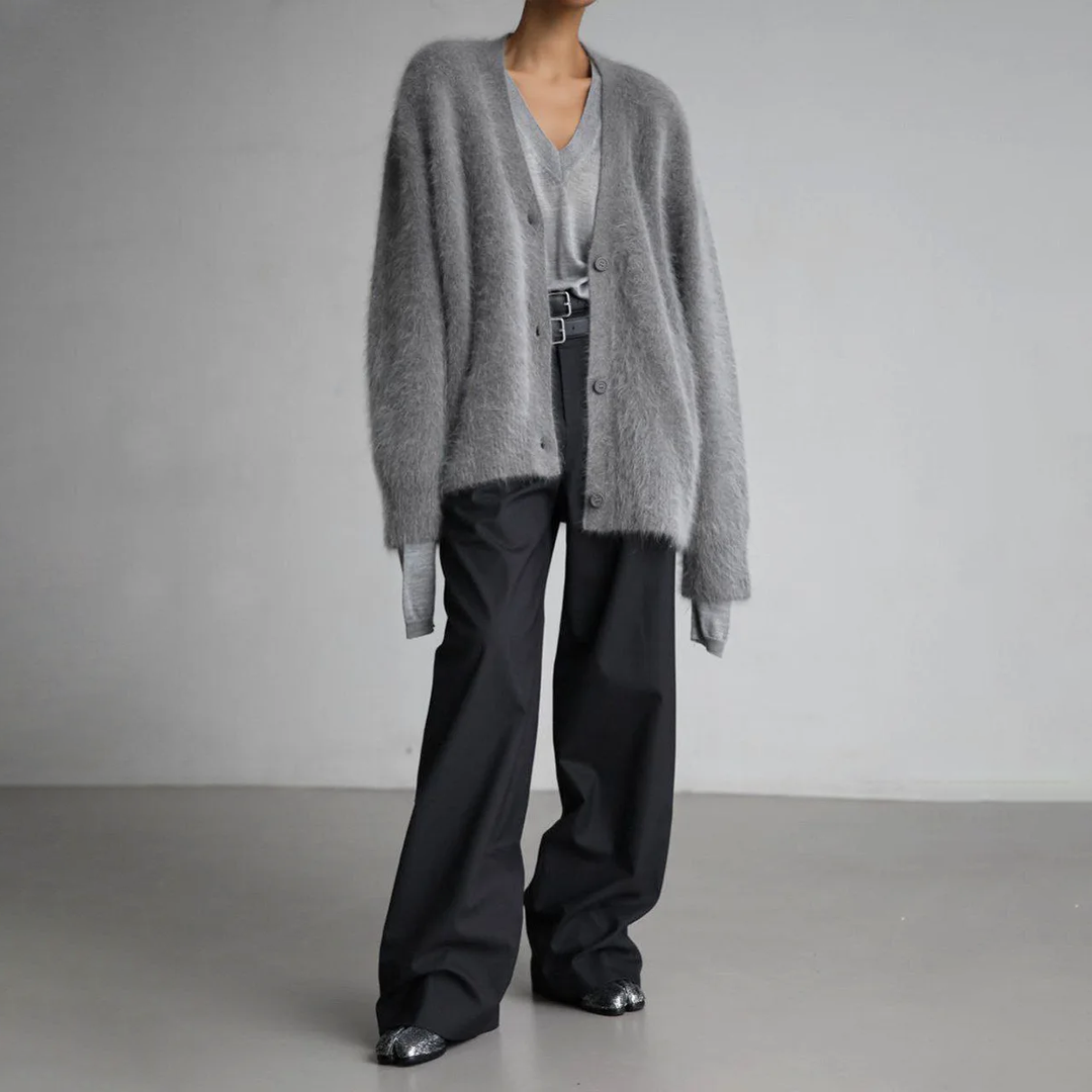 Mirla | Kardigan Mjuk Mohair Oversized Passform Långa Ärmar Knappstängning-Eva Jonsson