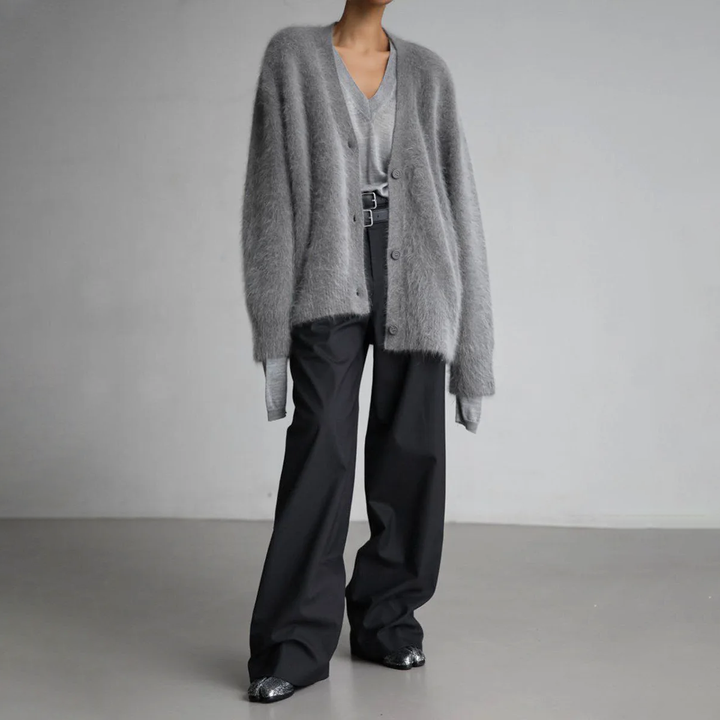 Mirla | Kardigan Mjuk Mohair Oversized Passform Långa Ärmar Knappstängning-Eva Jonsson