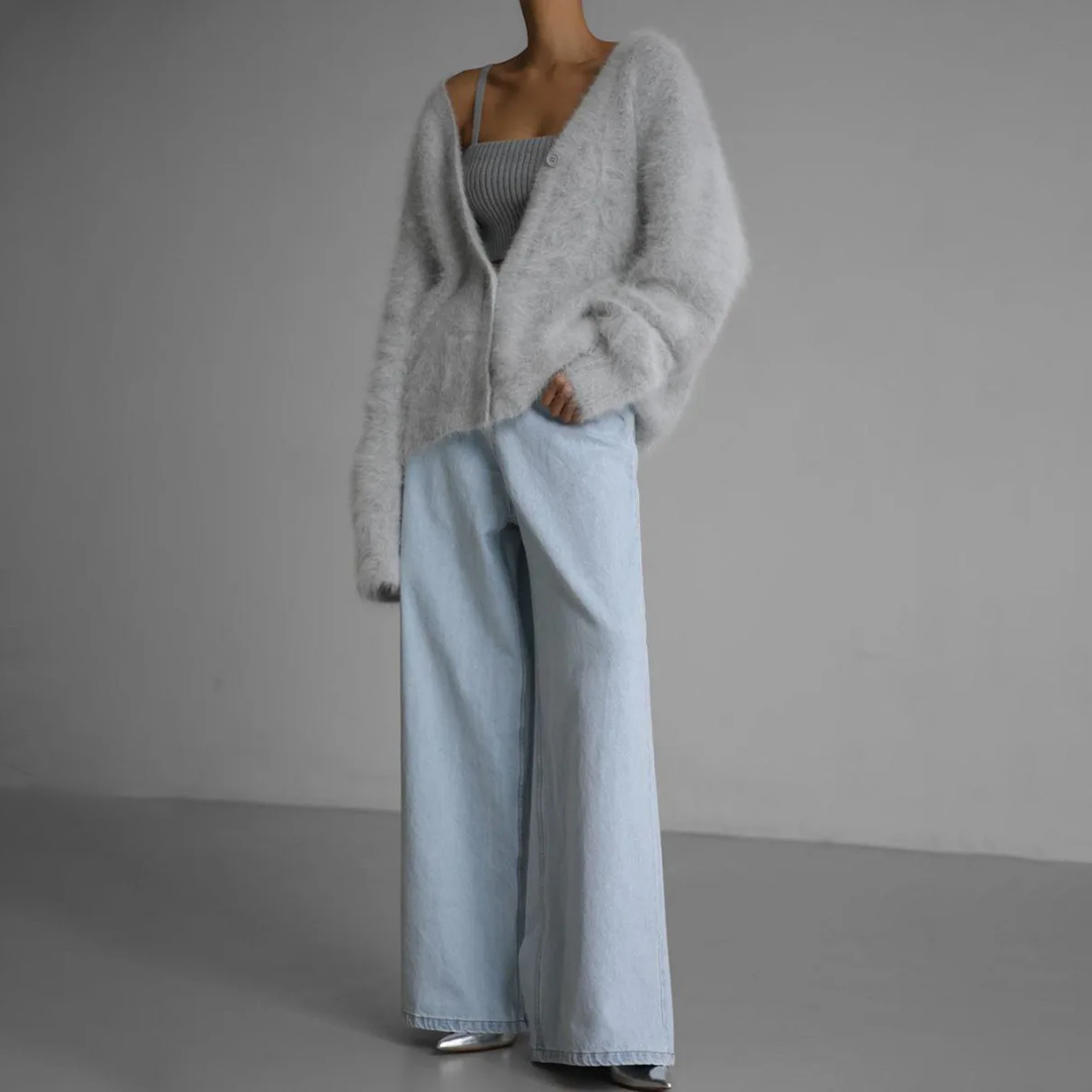 Mirla | Kardigan Mjuk Mohair Oversized Passform Långa Ärmar Knappstängning-Eva Jonsson