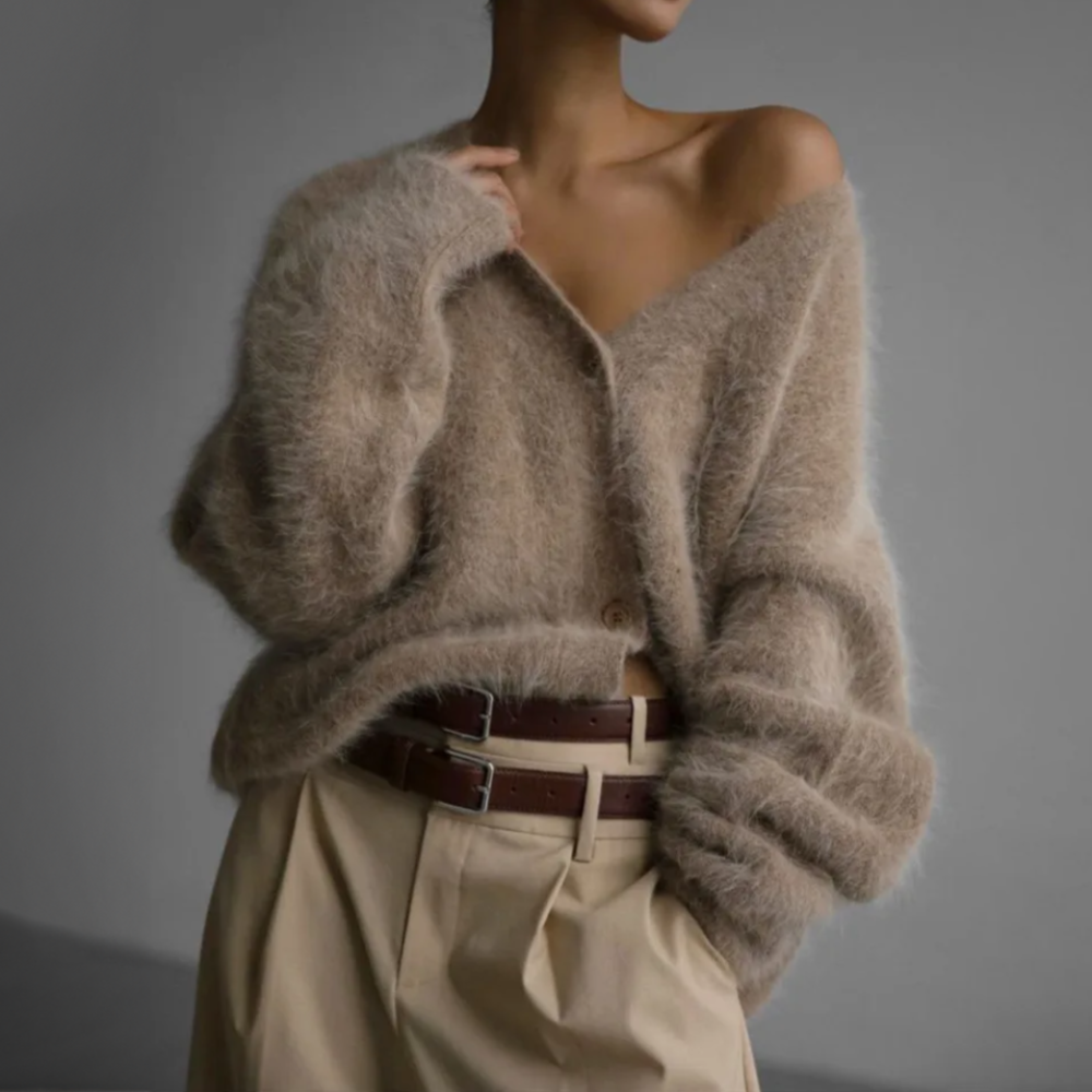 Mirla | Kardigan Mjuk Mohair Oversized Passform Långa Ärmar Knappstängning-Eva Jonsson