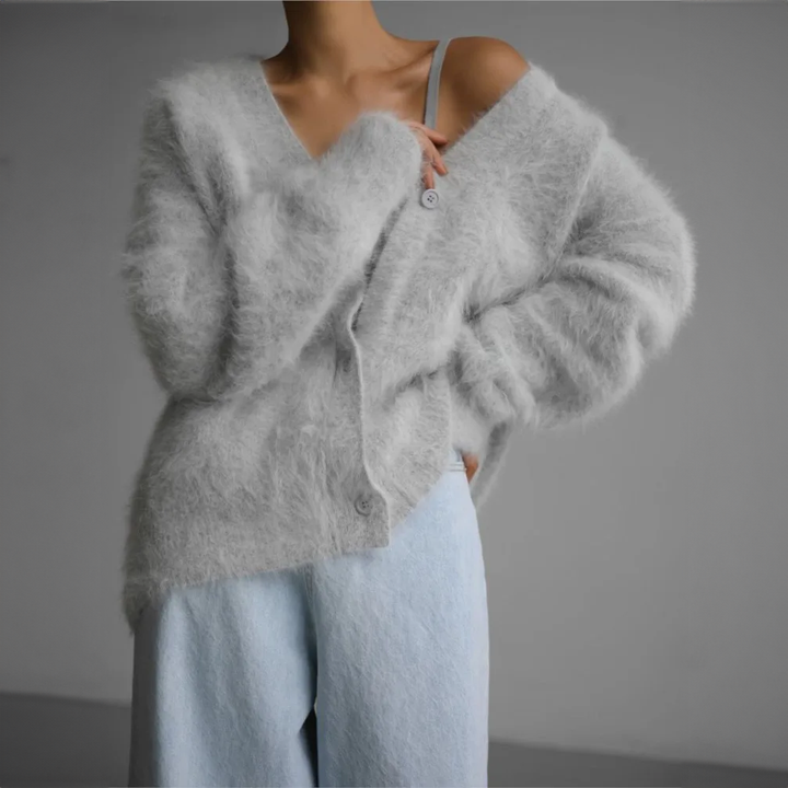 Mirla | Kardigan Mjuk Mohair Oversized Passform Långa Ärmar Knappstängning-Eva Jonsson