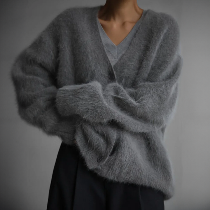 Mirla | Kardigan Mjuk Mohair Oversized Passform Långa Ärmar Knappstängning-Eva Jonsson