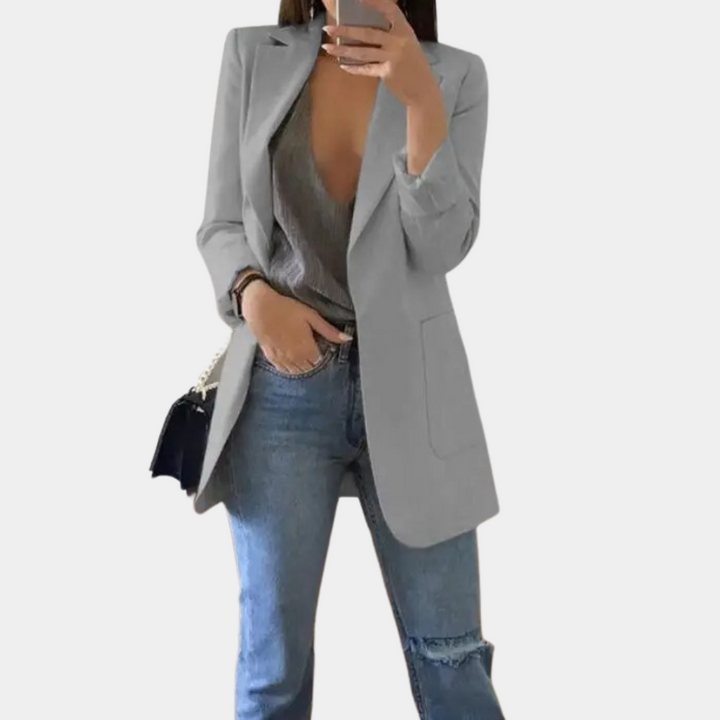 Mirla | Klassisk Öppen Fram Lång Blazer för Damer-Eva Jonsson