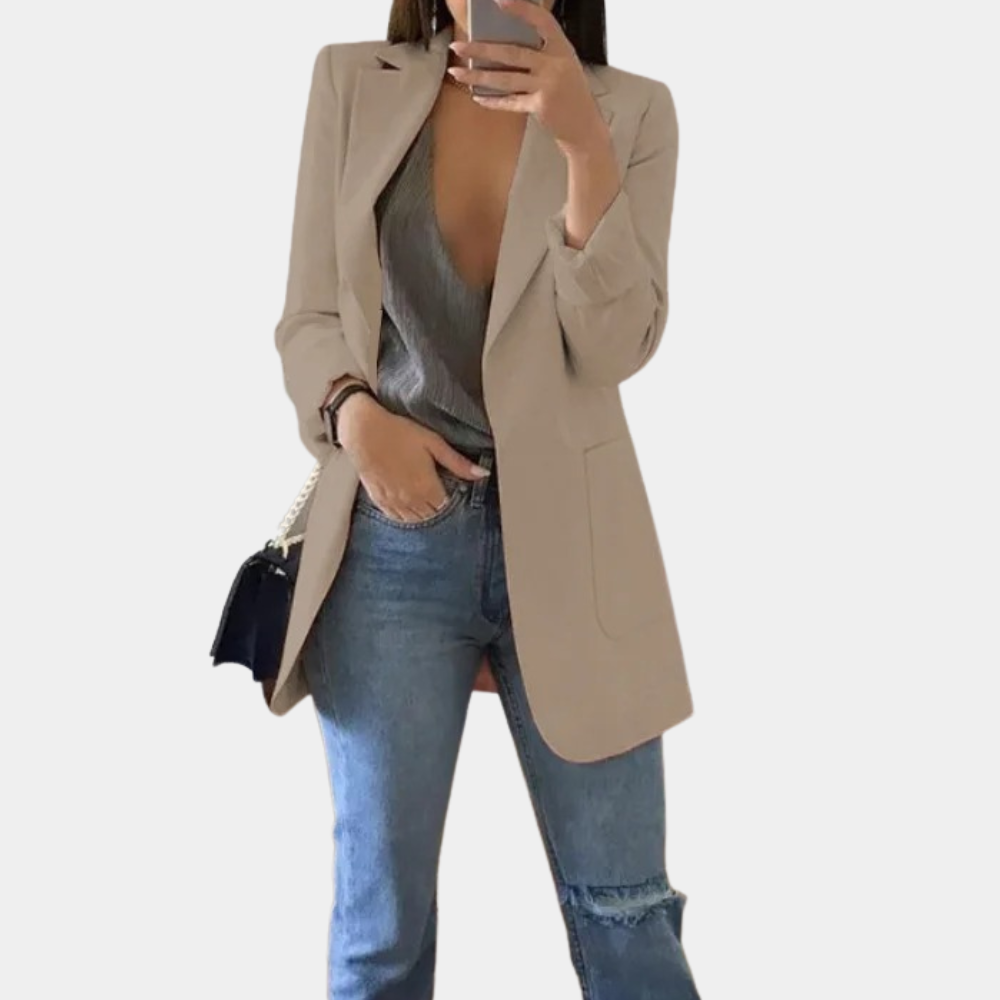 Mirla | Klassisk Öppen Fram Lång Blazer för Damer-Eva Jonsson
