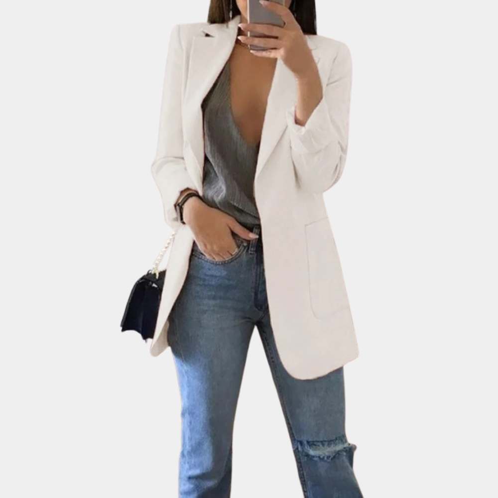 Mirla | Klassisk Öppen Fram Lång Blazer för Damer-Eva Jonsson
