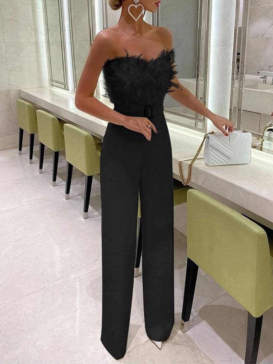 Mirla | Kombinationsrör med rak benform Bustier med fjädrar Elegant kvinna Vit-Eva Jonsson
