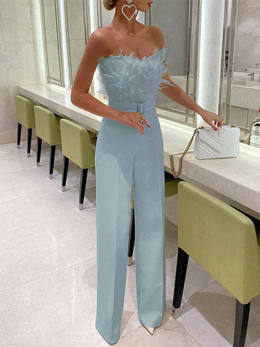 Mirla | Kombinationsrör med rak benform Bustier med fjädrar Elegant kvinna Vit-Eva Jonsson