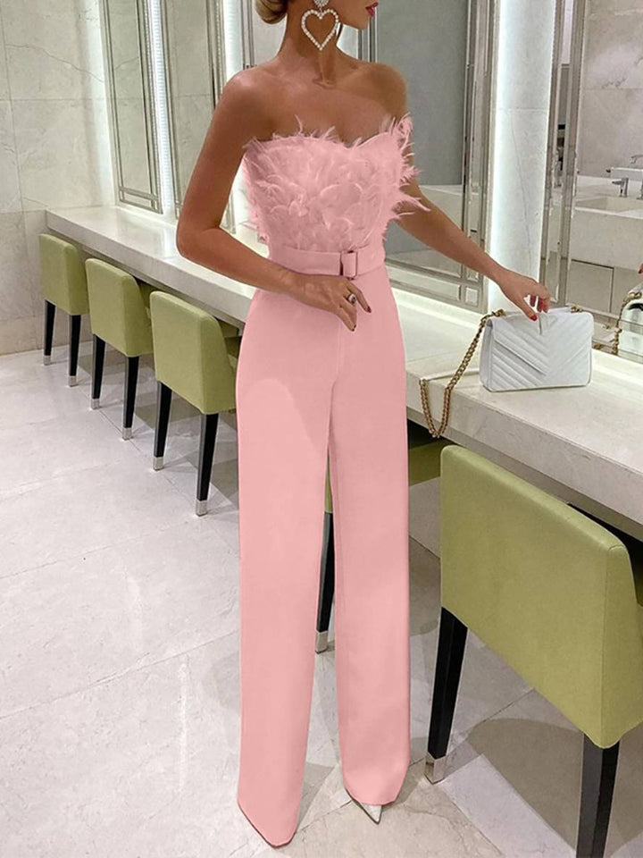 Mirla | Kombinationsrör med rak benform Bustier med fjädrar Elegant kvinna Vit-Eva Jonsson