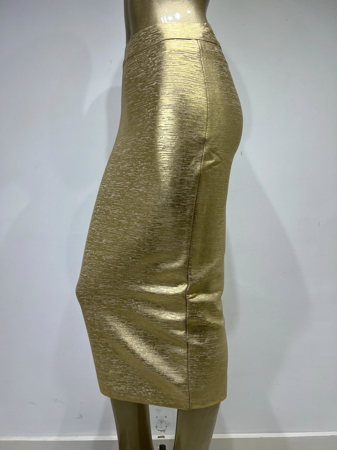 Mirla | Kvinna Sommarkjol Sexy Silver Guld Brons Midi Bandage Kjóle High Street Designer Smal Fest Midi Blyertkjol 78Cm-Eva Jonsson