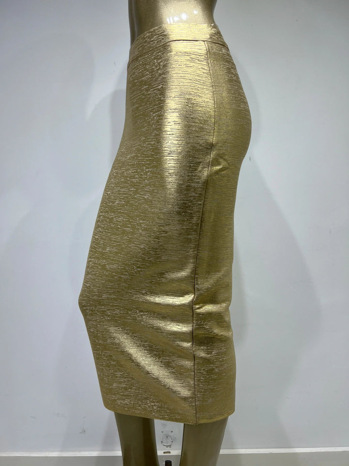 Mirla | Kvinna Sommarkjol Sexy Silver Guld Brons Midi Bandage Kjóle High Street Designer Smal Fest Midi Blyertkjol 78Cm-Eva Jonsson