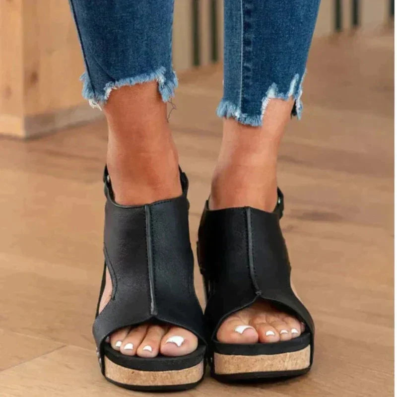 Mirla | Läder kilklack sandaler-Eva Jonsson