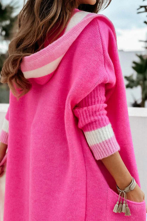 Mirla | Lång Cardigan Öppen Främre Mjuk Stickad Ribbad Manschett med Fickor-Eva Jonsson