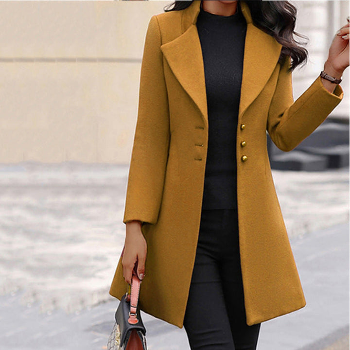 Mirla | Lång kappa Tight fit Dubbelknäppt Knappar Elegant ull-look-Eva Jonsson