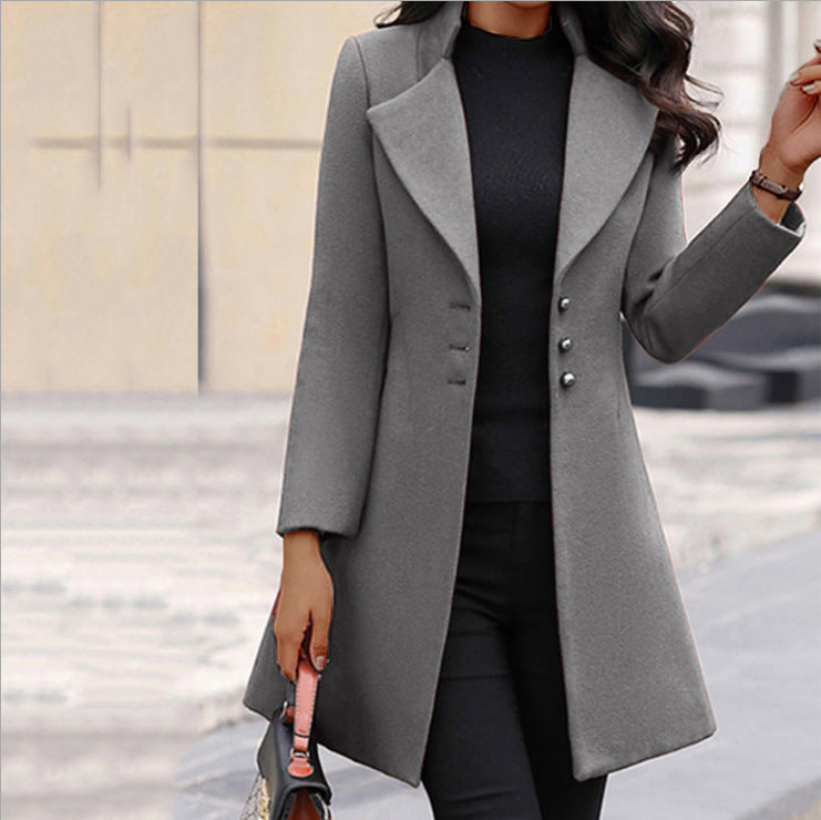 Mirla | Lång kappa Tight fit Dubbelknäppt Knappar Elegant ull-look-Eva Jonsson