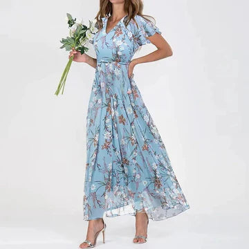 Mirla | Långt sommarklänning med blommönster-Eva Jonsson