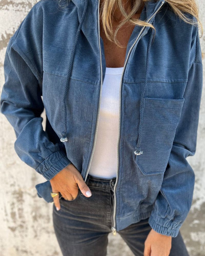 Mirla | Lätt Casual Cordjacka med Huva för Kvinnor-Eva Jonsson