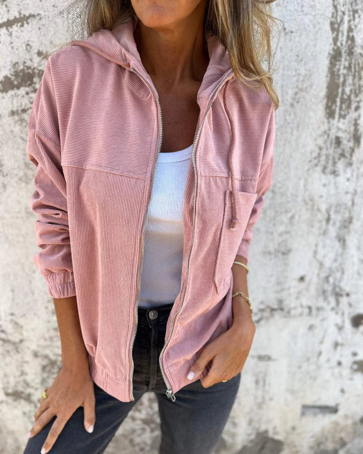 Mirla | Lätt Casual Cordjacka med Huva för Kvinnor-Eva Jonsson