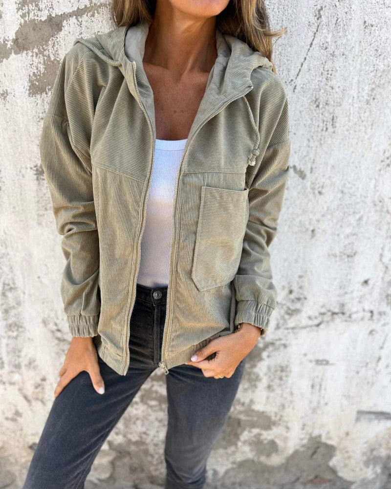 Mirla | Lätt Casual Cordjacka med Huva för Kvinnor-Eva Jonsson