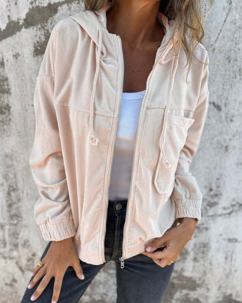 Mirla | Lätt Casual Cordjacka med Huva för Kvinnor-Eva Jonsson