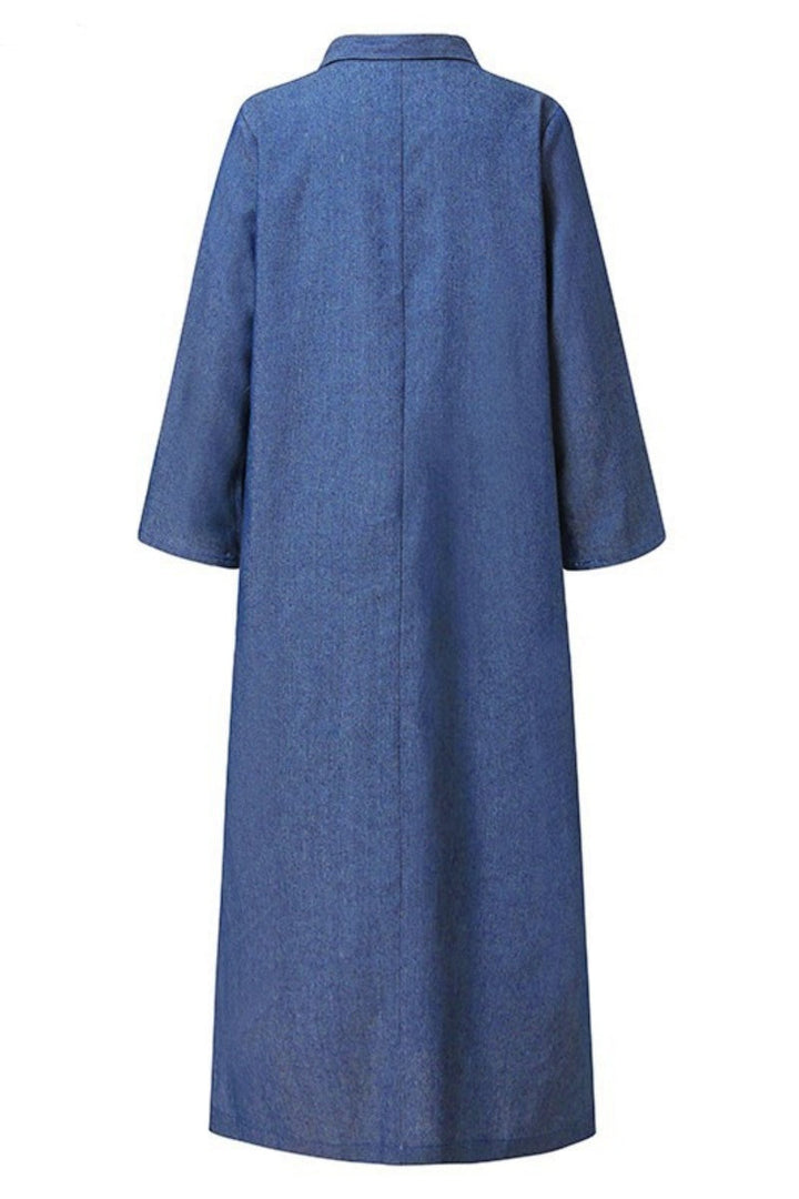 Mirla | Lätt Enfärgad Väska Uppvikt Krage Långärmad Reglerad Denim Klänningar - 3 Färger-Eva Jonsson