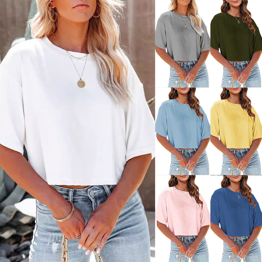 Mirla | Lätt, Enfärgat, Kurbart T-shirt med Rund Halsringning för Damer-Eva Jonsson