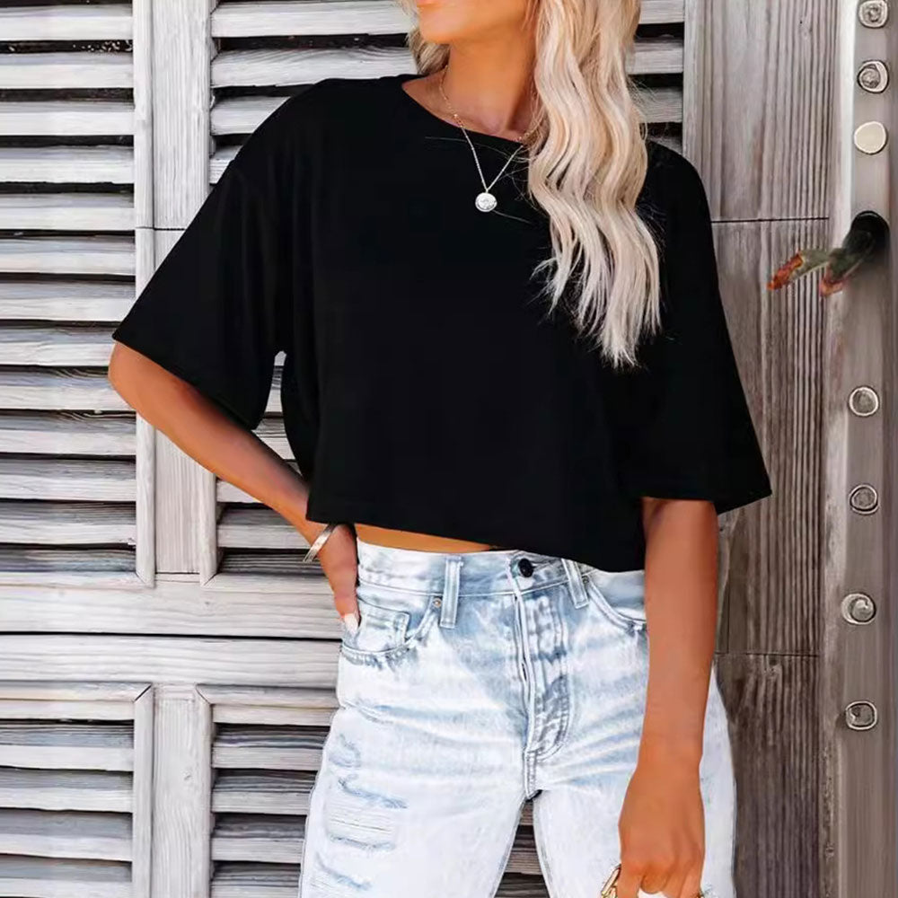 Mirla | Lätt, Enfärgat, Kurbart T-shirt med Rund Halsringning för Damer-Eva Jonsson