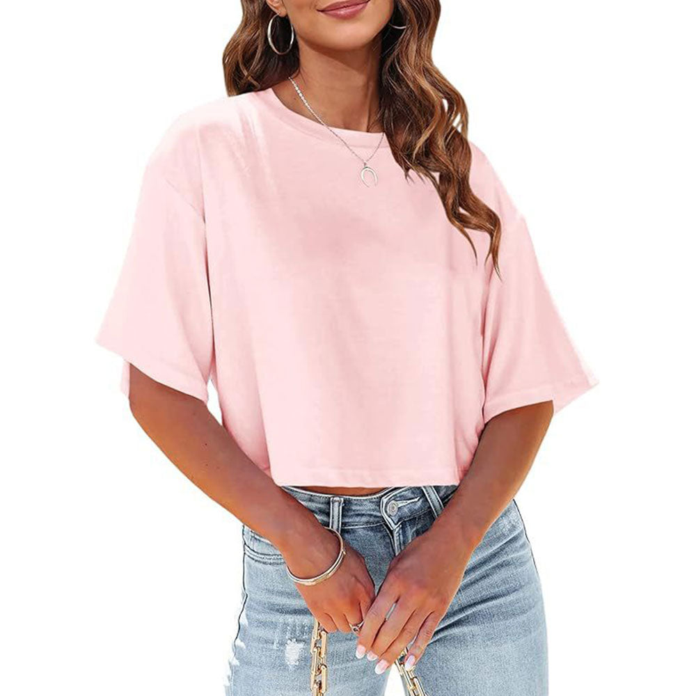 Mirla | Lätt, Enfärgat, Kurbart T-shirt med Rund Halsringning för Damer-Eva Jonsson