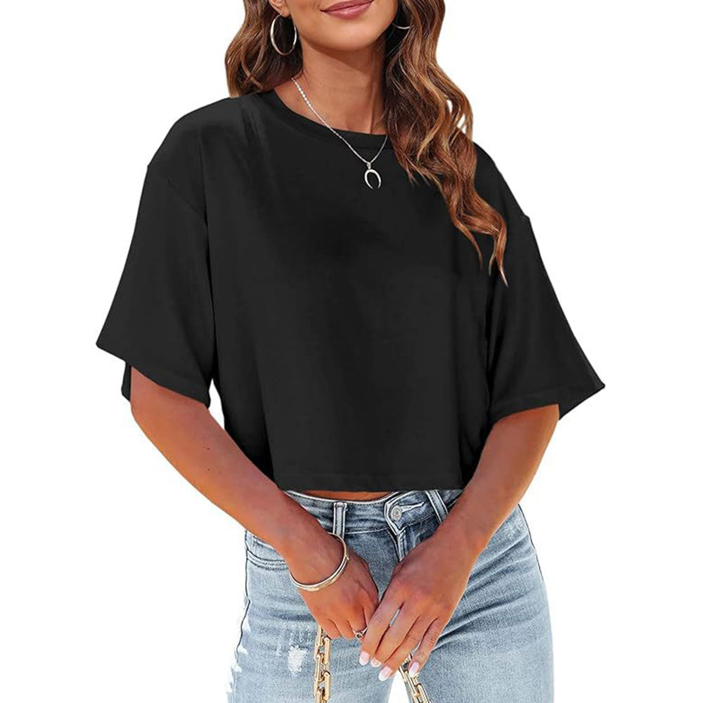 Mirla | Lätt, Enfärgat, Kurbart T-shirt med Rund Halsringning för Damer-Eva Jonsson