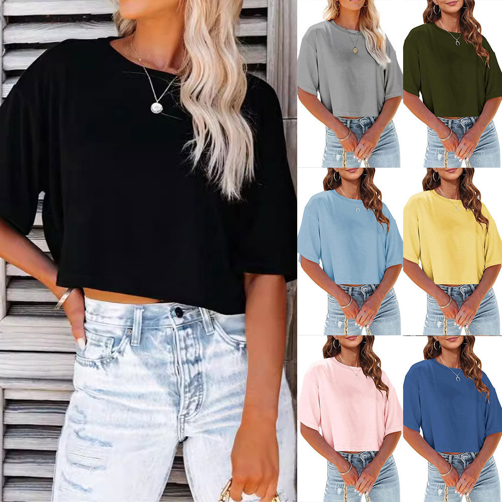 Mirla | Lätt, Enfärgat, Kurbart T-shirt med Rund Halsringning för Damer-Eva Jonsson