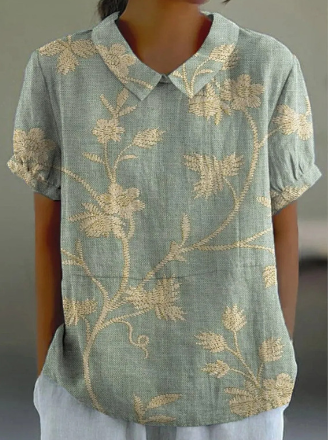 Mirla | Lätt damblus med retro blommönster i bomull och linne-Eva Jonsson