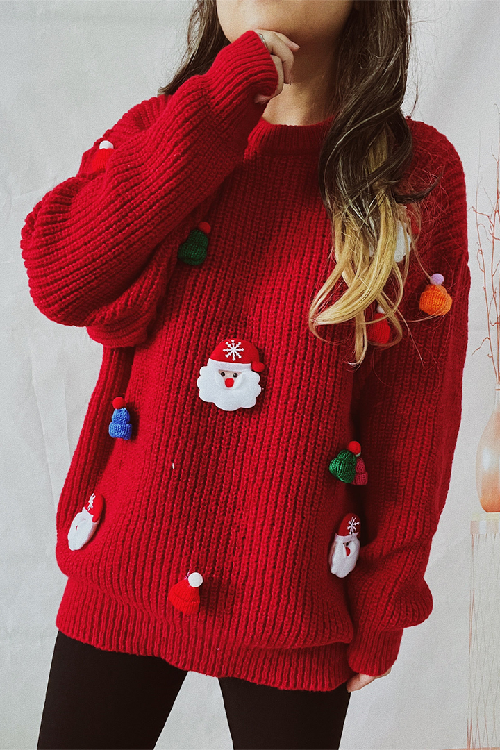 Mirla | Lättsam Jultomte Julgran Patchwork Väv Rundhalsad Tröja-Eva Jonsson