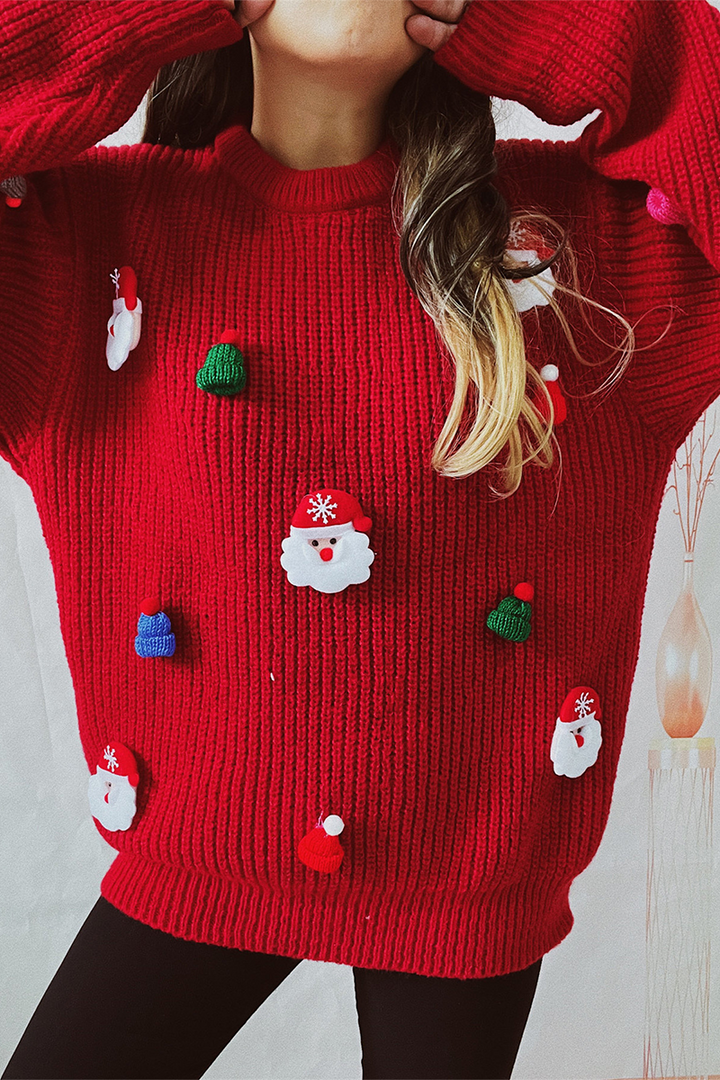 Mirla | Lättsam Jultomte Julgran Patchwork Väv Rundhalsad Tröja-Eva Jonsson