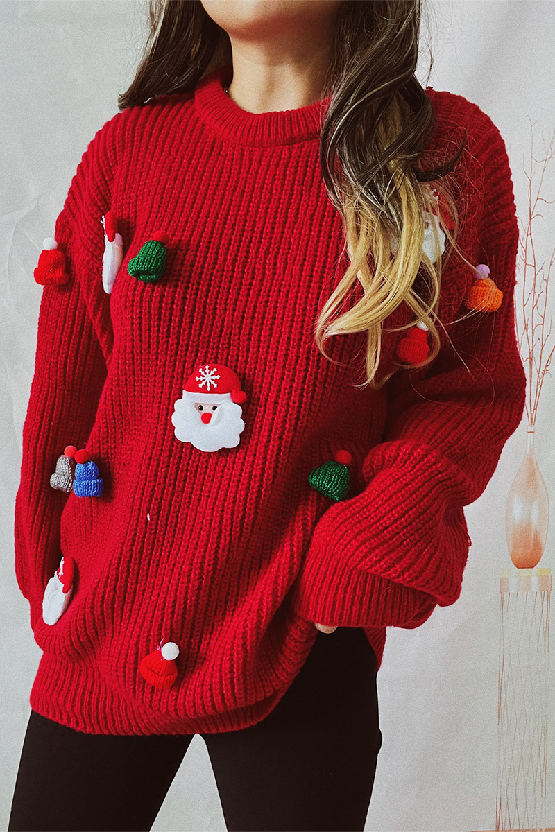 Mirla | Lättsam Jultomte Julgran Patchwork Väv Rundhalsad Tröja-Eva Jonsson