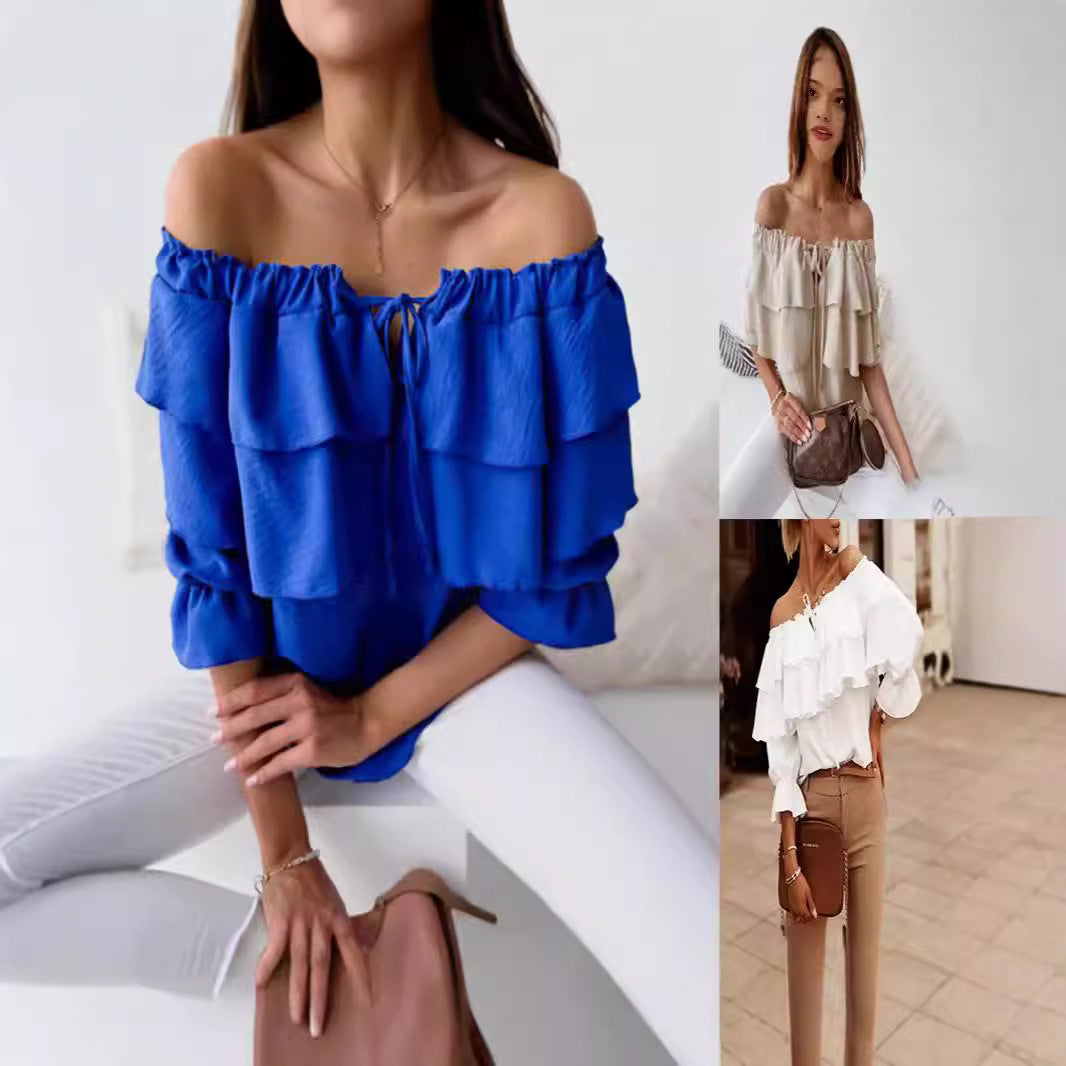 Mirla | Lättsamt Löst Volangshirt med Korta Ärmar-Eva Jonsson