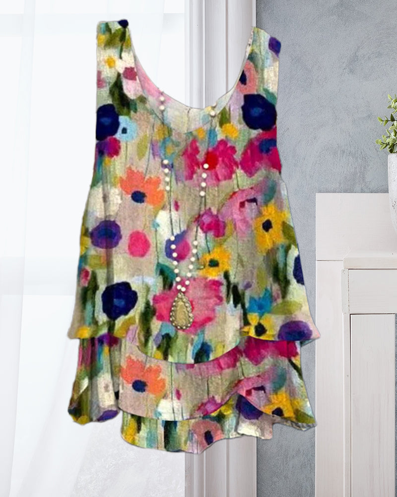 Mirla | Layered ärmlös topp med blommotiv-Eva Jonsson