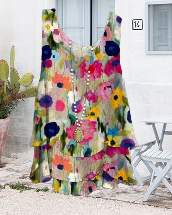 Mirla | Layered ärmlös topp med blommotiv-Eva Jonsson