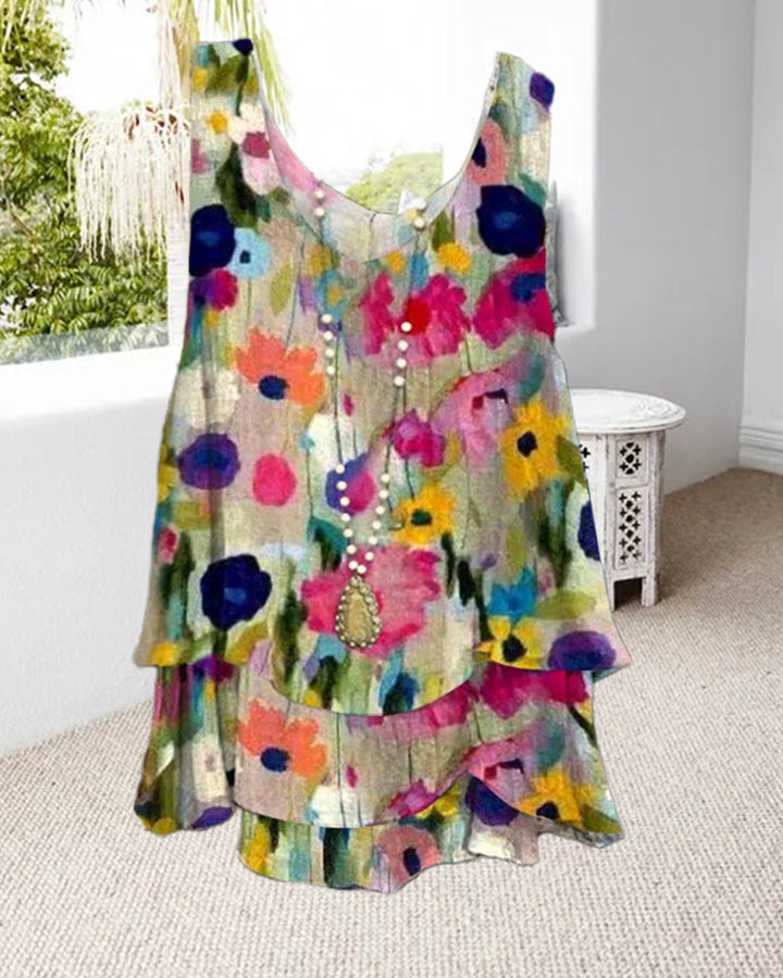 Mirla | Layered ärmlös topp med blommotiv-Eva Jonsson