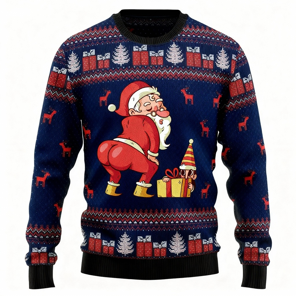 Eva Jonsson | Maximalt Nöje Minsta Ansträngning: Rolig Jultomte-Tryck Helgpullover-Eva Jonsson