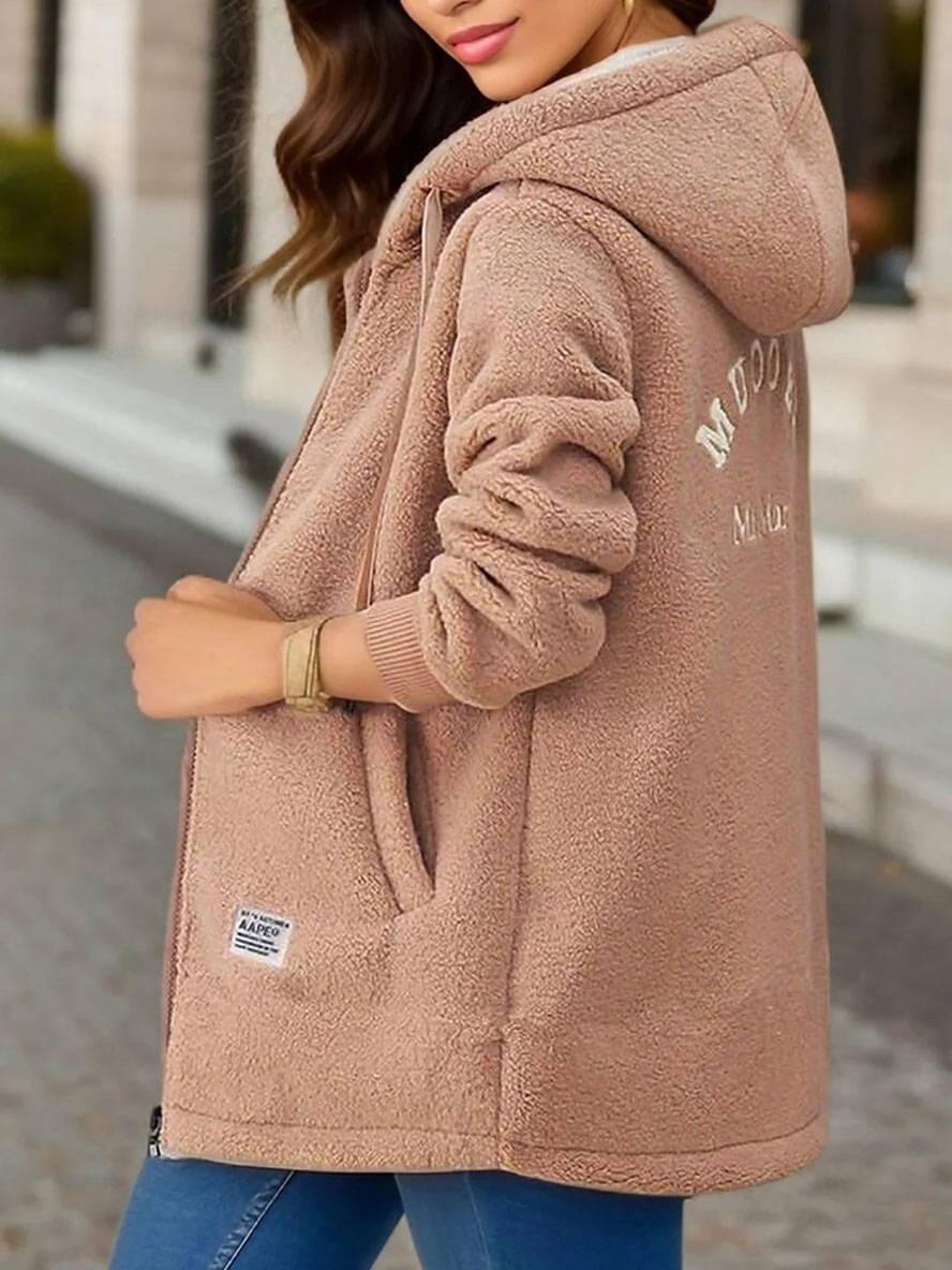 Mirla | Medellång Hoodie Polar Jacka Dragkedja Långa Ärmar Dam Fritids Loose Jacka-Eva Jonsson