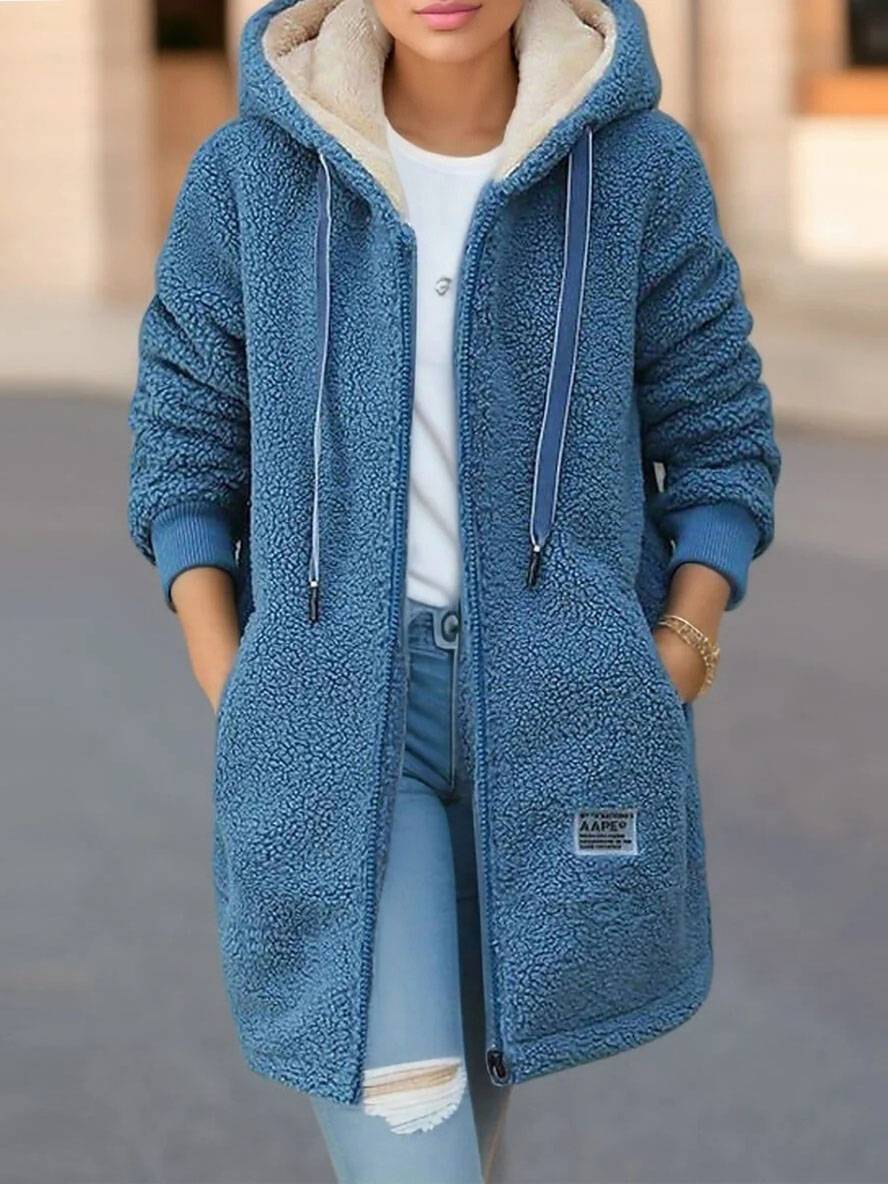Mirla | Medellång Hoodie Polar Jacka Dragkedja Långa Ärmar Dam Fritids Loose Jacka-Eva Jonsson